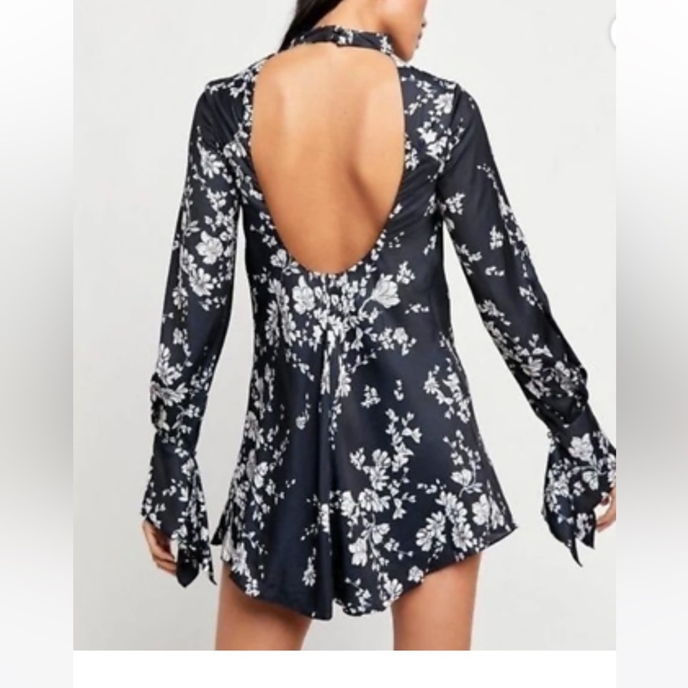 Free People Silk High Neck Open Back Mini Dress